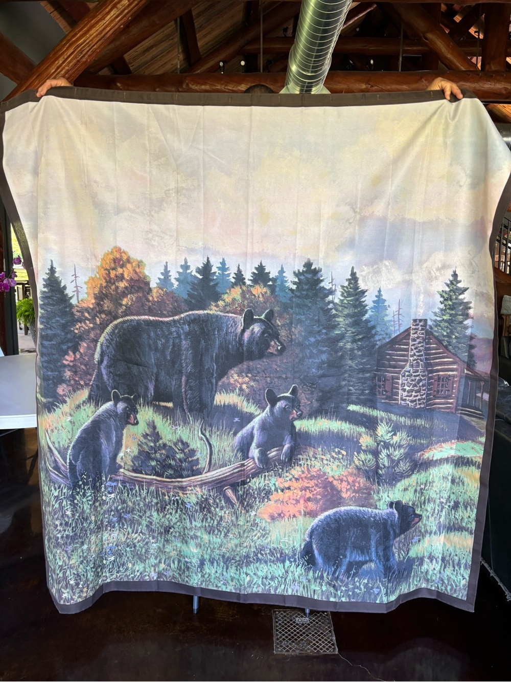 Black Bear Lodge Bear Family Shower Curtain – Rustic Cabin Lodge Bathroom Decor